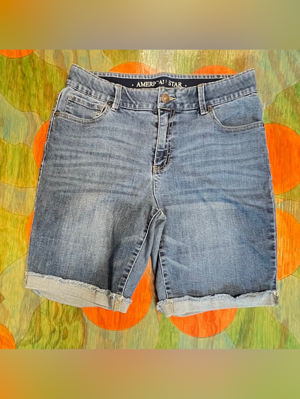 American Star Jeans Cut Off Shorts Blue Denim Size 12 Pull On Cotton Polyester
